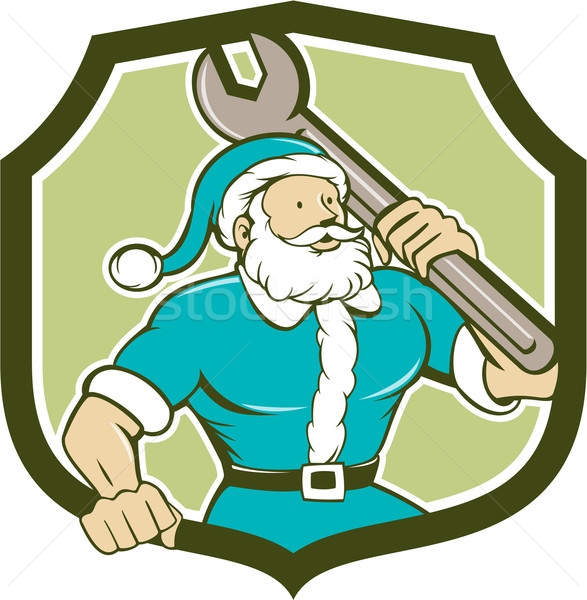 Santa Claus Mechanic Spanner Shield Cartoon Stock photo © patrimonio