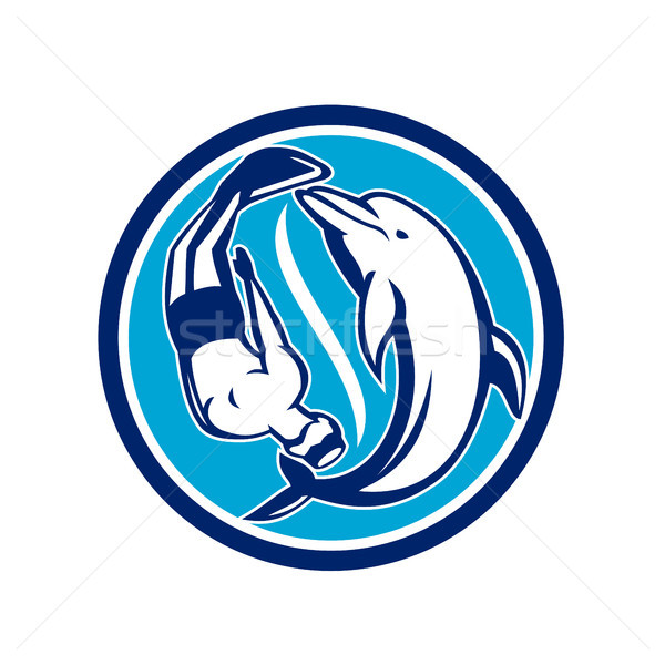 Free Diver and Dolphin Yin Yang Circle Retro Stock photo © patrimonio