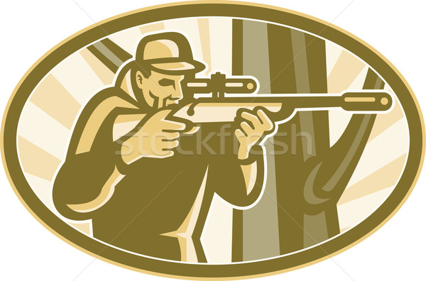 Hunter Shooter Aiming Telescope Rifle Retro Stock photo © patrimonio