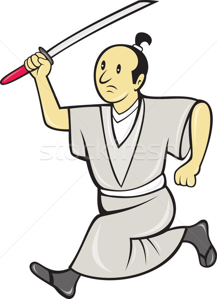 Foto stock: Japonês · samurai · guerreiro · espada · ilustração · desenho · animado