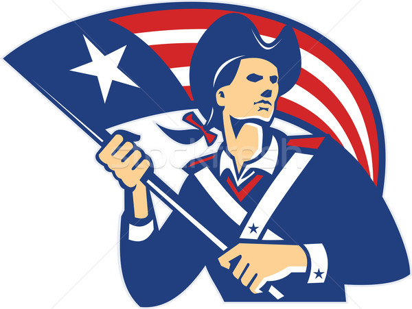 American Patriot Minuteman With Flag Retro Stock photo © patrimonio