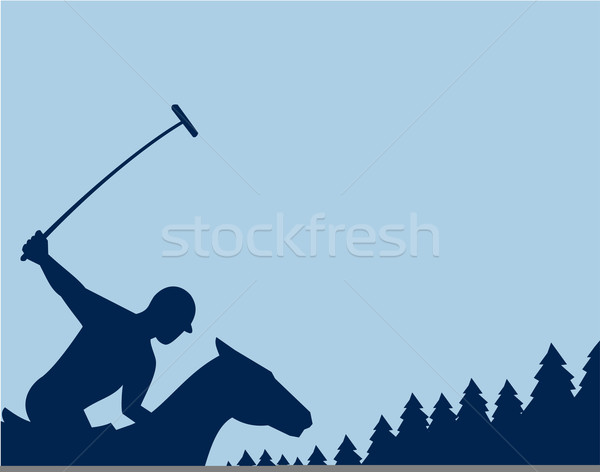 Polo Player Riding Horse Trees Square Retro Stock photo © patrimonio