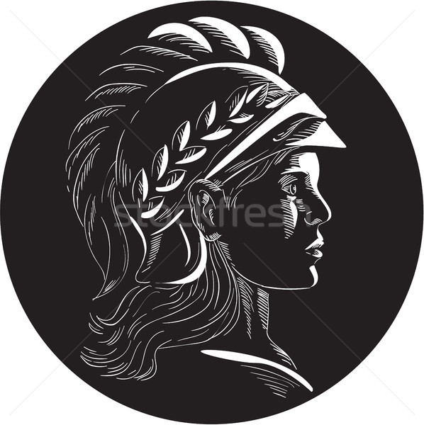 Minerva Head Side Profile Oval Woodcut Stock photo © patrimonio