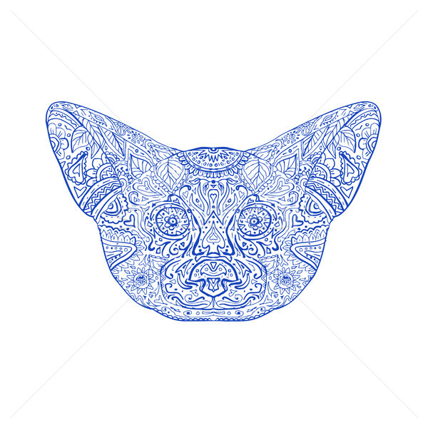 Foto stock: Fox · cabeza · mandala · ilustración · frente · vista