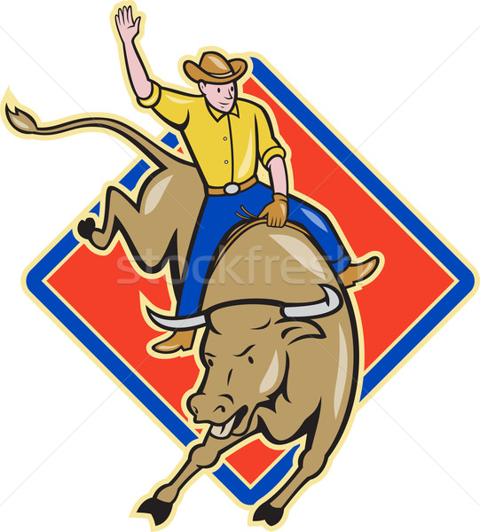 Rodeo Cowboy Bull Riding Cartoon Stock photo © patrimonio