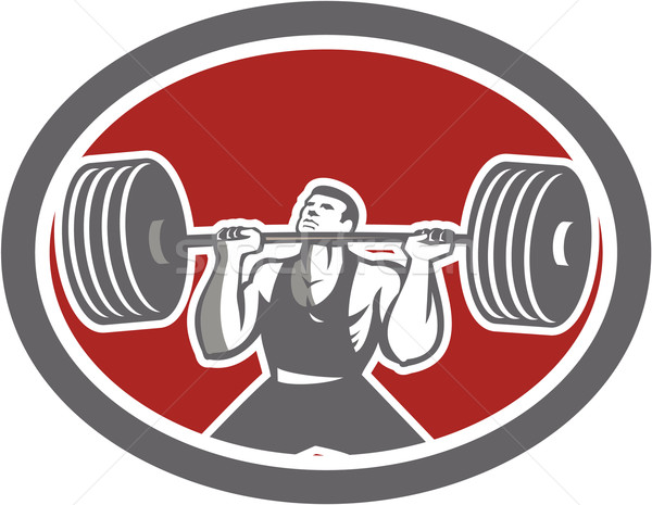 Weightlifter Lifting Barbell Front Oval Retro Stock photo © patrimonio