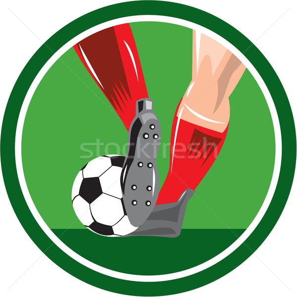 Foot Kicking Soccer Ball Retro Stock photo © patrimonio