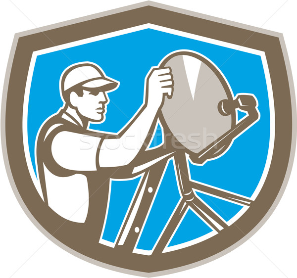 TV Satellite Dish Installer Shield Retro Stock photo © patrimonio