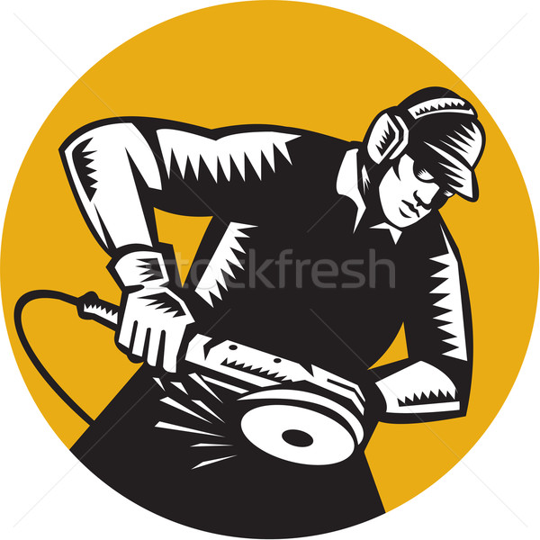 Worker Angle Grinder Oval Woodcut Stock photo © patrimonio