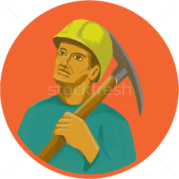 Coal Miner Pick Axe Circle Watercolor Stock photo © patrimonio