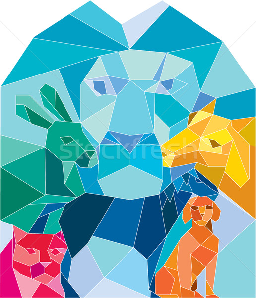 Lion Rabbit Cat Horse Dog Goat Low Polygon Stock photo © patrimonio