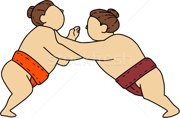 Rikishi Sumo Wrestler Pushing Side Mono Line Stock photo © patrimonio