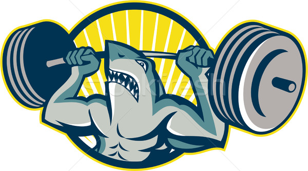 Shark Weightlifter Lifting Barbell Mascot Stock photo © patrimonio