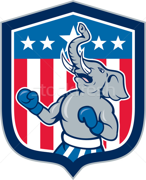 Republican Elephant Boxer Mascot Shield Cartoon Stock photo © patrimonio