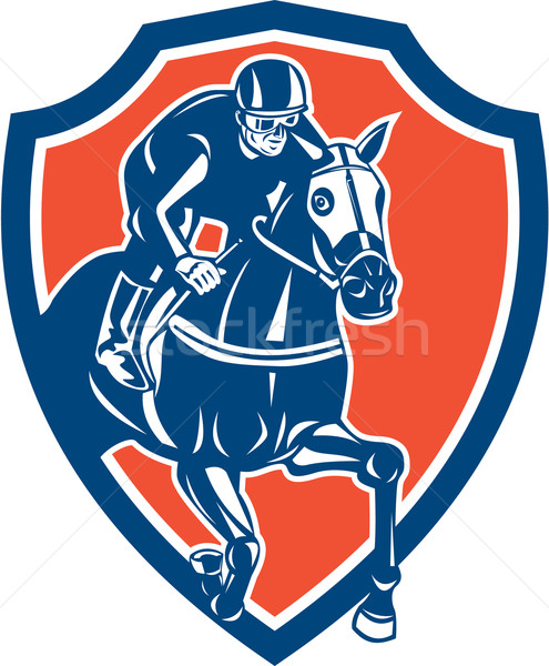 жокей Скачки щит ретро иллюстрация лошади Сток-фото © patrimonio
