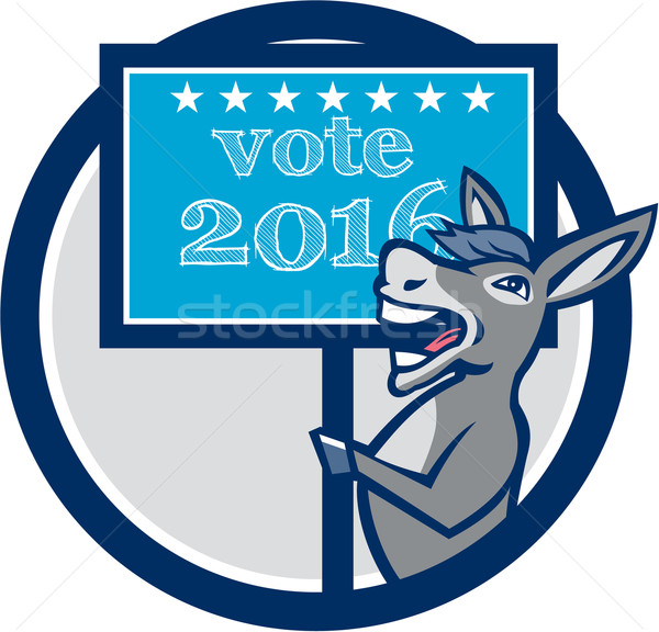 Vote 2016 Democrat Donkey Mascot Circle Cartoon Stock photo © patrimonio