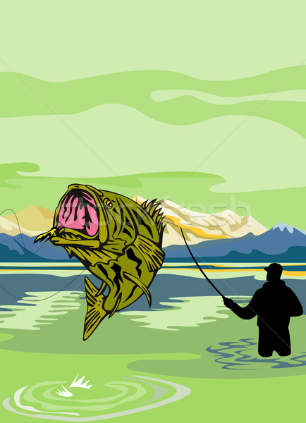 Stock photo: Largemouth Bass Fish Fly Fisherman Fishing rod