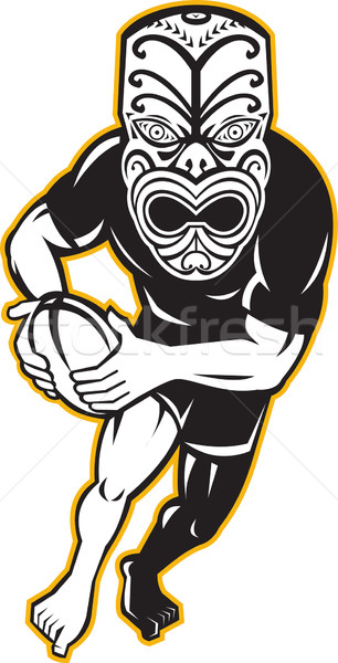 Maori Mask Rugby Player Running With Ball Stock photo © patrimonio