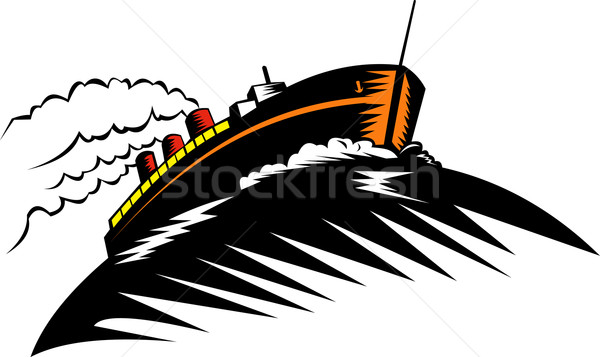 Statek towarowy ilustracja w stylu retro ocean łodzi statku Zdjęcia stock © patrimonio