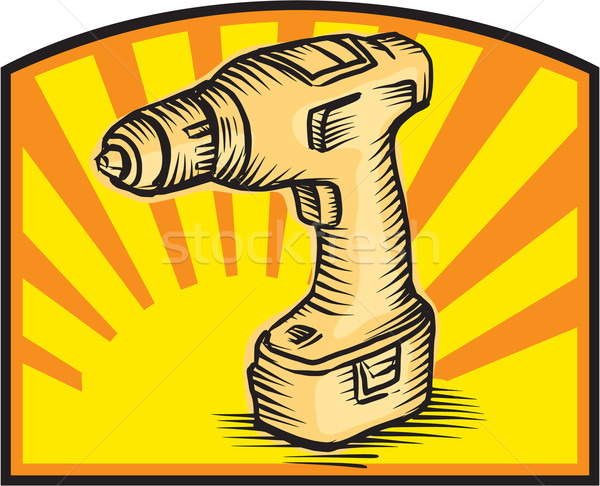 Cordless Drill Power Tool Woodcut Retro Stock photo © patrimonio