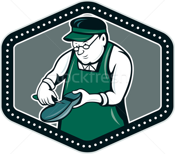 Shoemaker Cobbler Shield Cartoon Stock photo © patrimonio
