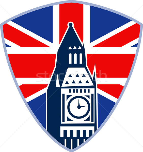 Futó kezdet brit zászló pajzs retro illusztráció Stock fotó © patrimonio