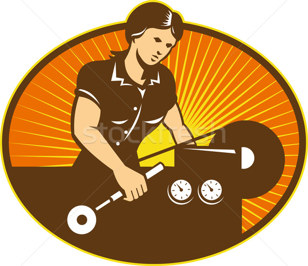Female Machinist Worker Lathe Machine Stock photo © patrimonio