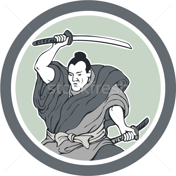 Samurai Warrior Wielding Katana Sword Circle Stock photo © patrimonio