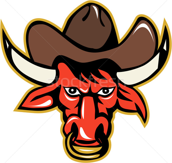 Bika cowboy fej elöl retro illusztráció Stock fotó © patrimonio