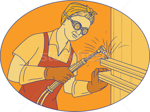 Female Welder Acetylene Welding Vintage Mono Line Stock photo © patrimonio