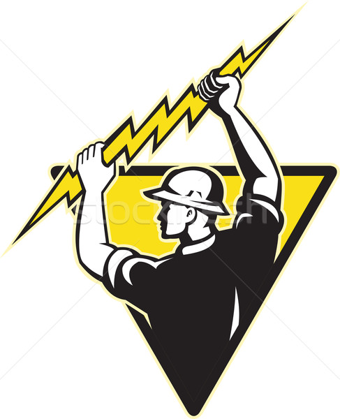 electrician power lineman holding lighting bolt Stock photo © patrimonio