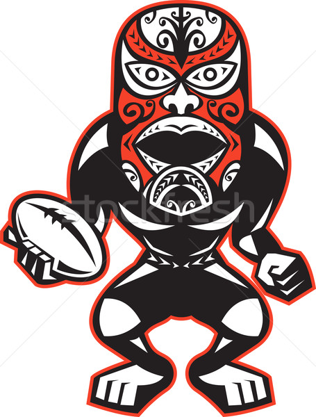 Maori Mask Rugby Player standing With Ball Stock photo © patrimonio