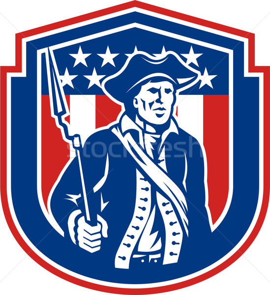 American Patriot Holding Bayonet Rifle Shield Retro Stock photo © patrimonio