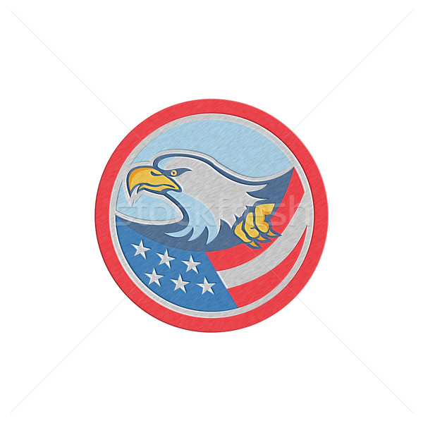 Metallic American Bald Eagle Clutching Flag Circle Retro Stock photo © patrimonio