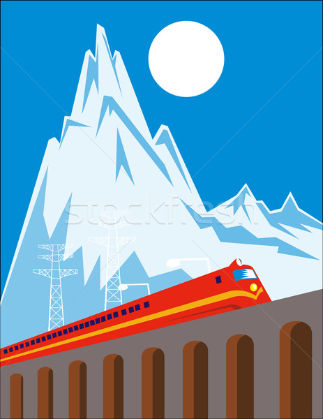 Zug Berghang Illustration Mond blau Stock foto © patrimonio