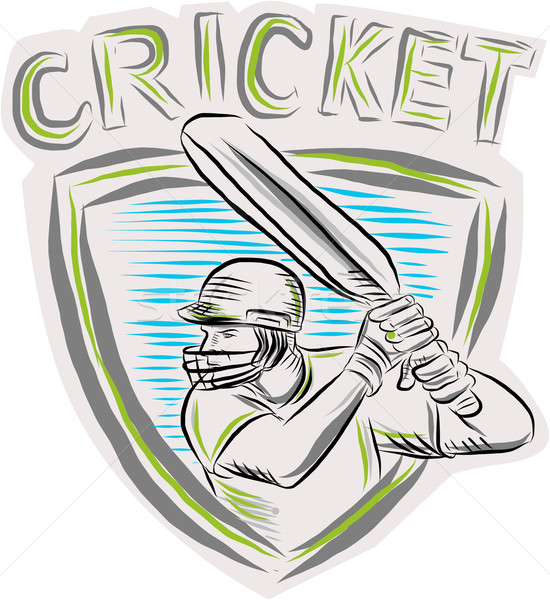 Cricket Player Batsman Batting Shield Etching Stock photo © patrimonio