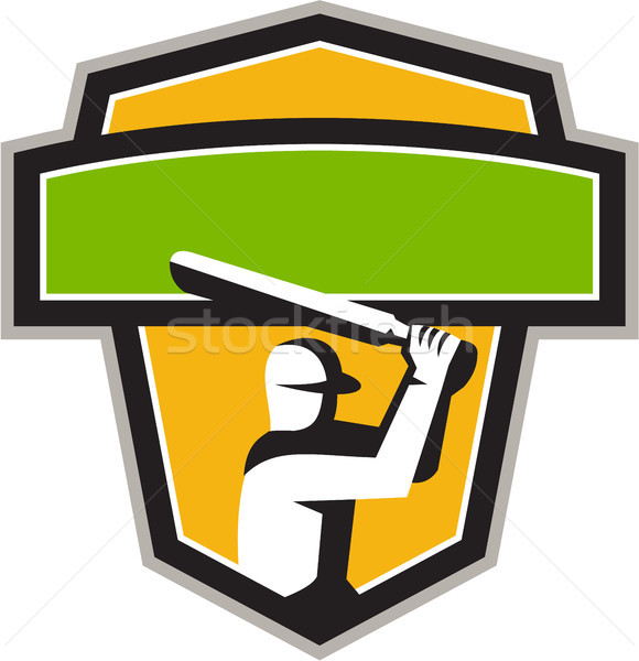 Cricket Player Batting Crest Retro Stock photo © patrimonio