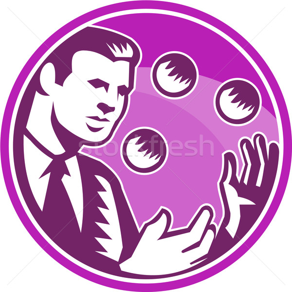 Biznesmen żonglerka retro ilustracja front Zdjęcia stock © patrimonio