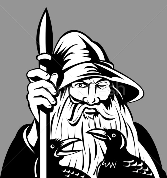 Norse God Odin holding spear with ravens Stock photo © patrimonio