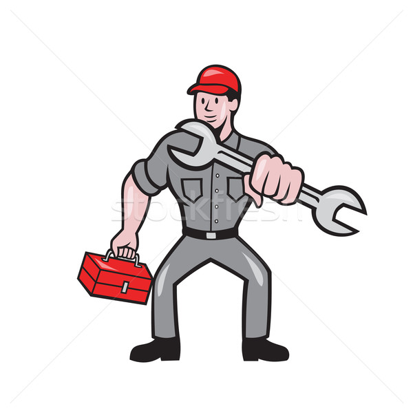 Mechanic Punching With Spanner Cartoon Stock photo © patrimonio