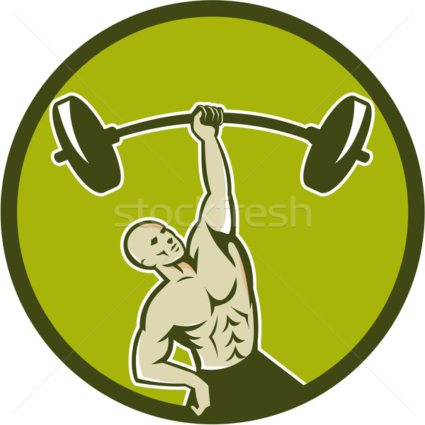 Stock photo: Weightlifter Lifting Barbell Circle Retro