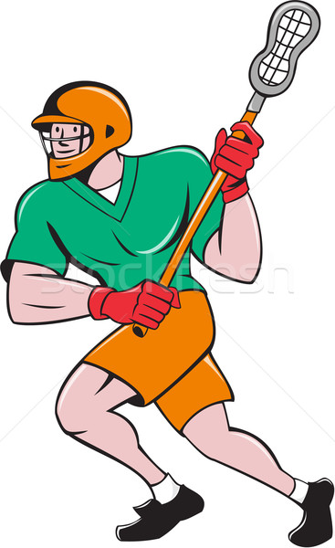 Lacrosse Player Crosse Stick Running Cartoon Stock photo © patrimonio