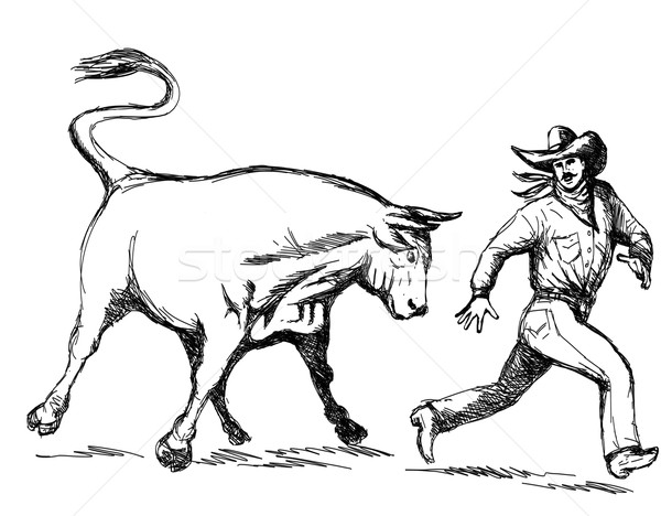 Rodeo Bull Chasing Cowboy Stock photo © patrimonio