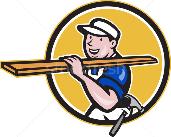Carpenter Worker Carrying Timber Circle Cartoon Stock photo © patrimonio