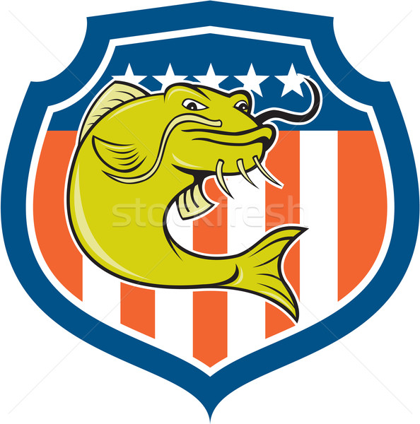 Catfish Angryfish Shield Cartoon Stock photo © patrimonio
