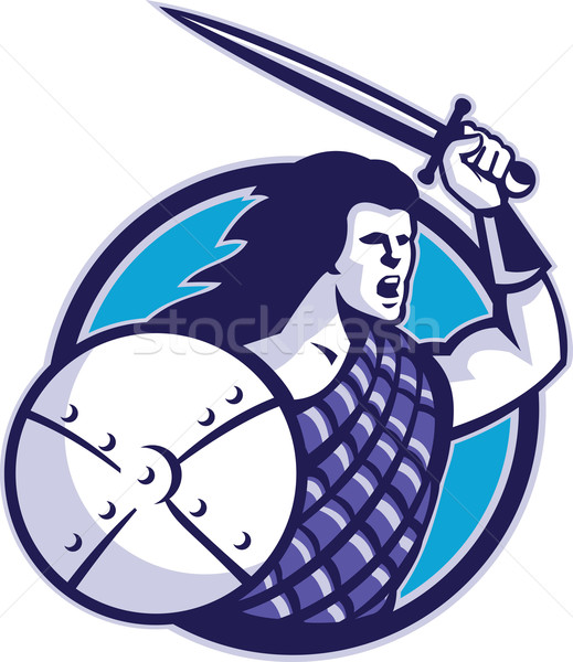 Highlander Scottish Scot Warrior Sword Shield Stock photo © patrimonio
