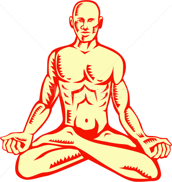 Man Lotus Position Asana Woodcut Stock photo © patrimonio