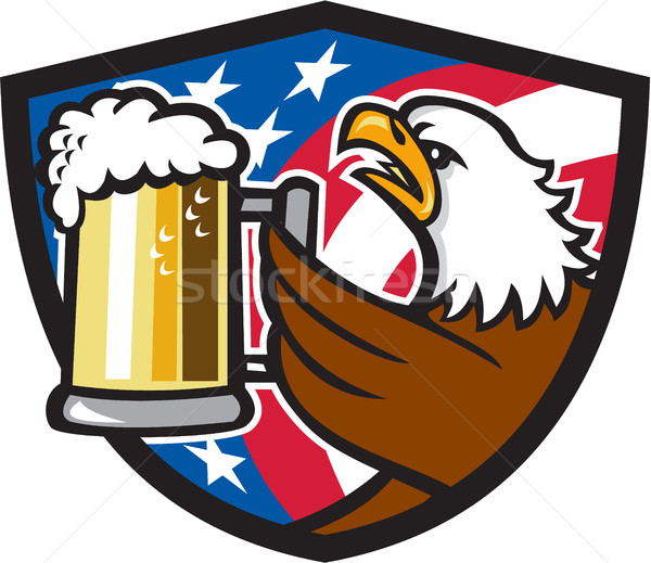 Bald Eagle Hoisting Beer Stein USA Flag Crest Retro Stock photo © patrimonio