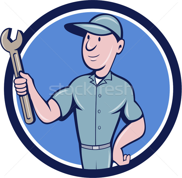 Handyman Holding Spanner Circle Cartoon  Stock photo © patrimonio