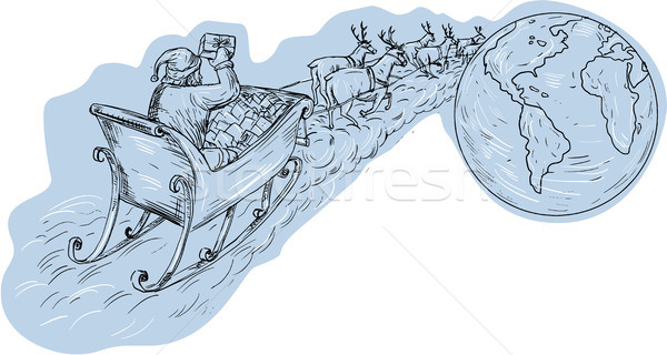 Santa Claus Sleigh Reindeer Gifts Around the World Drawing Stock photo © patrimonio